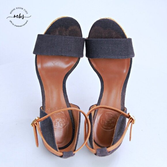 Tory Burch Amina Ankle Strap Platform Heeled Sandals Navy Tab Women 6 - Picture 11 of 13
